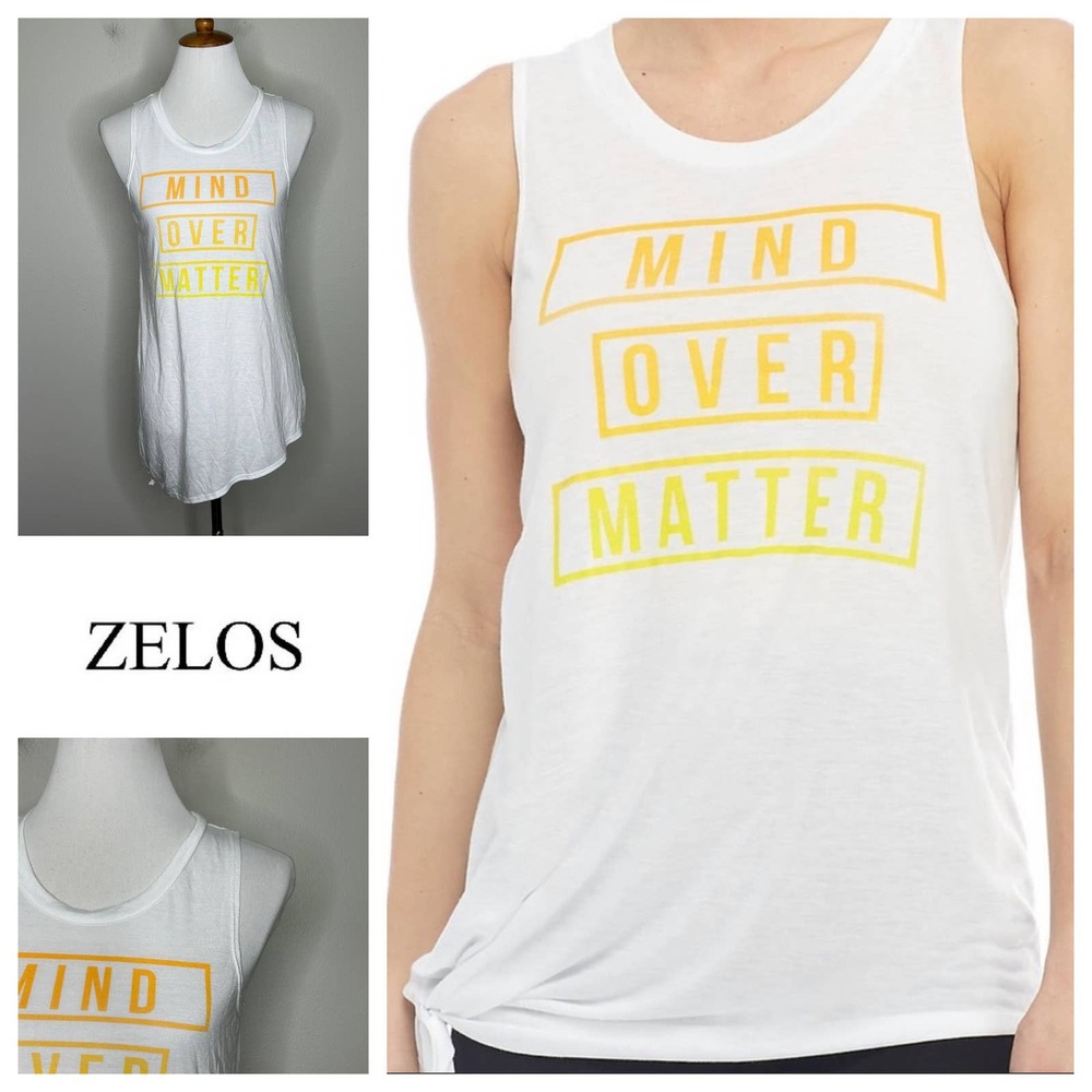 ZELOS Womens White Mind Over Matter Sleeveless‎ Tank Top Size S